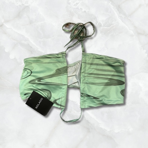 Satin Crisscross Halter Neck Backless Corset Top Green - Picture 1 of 4
